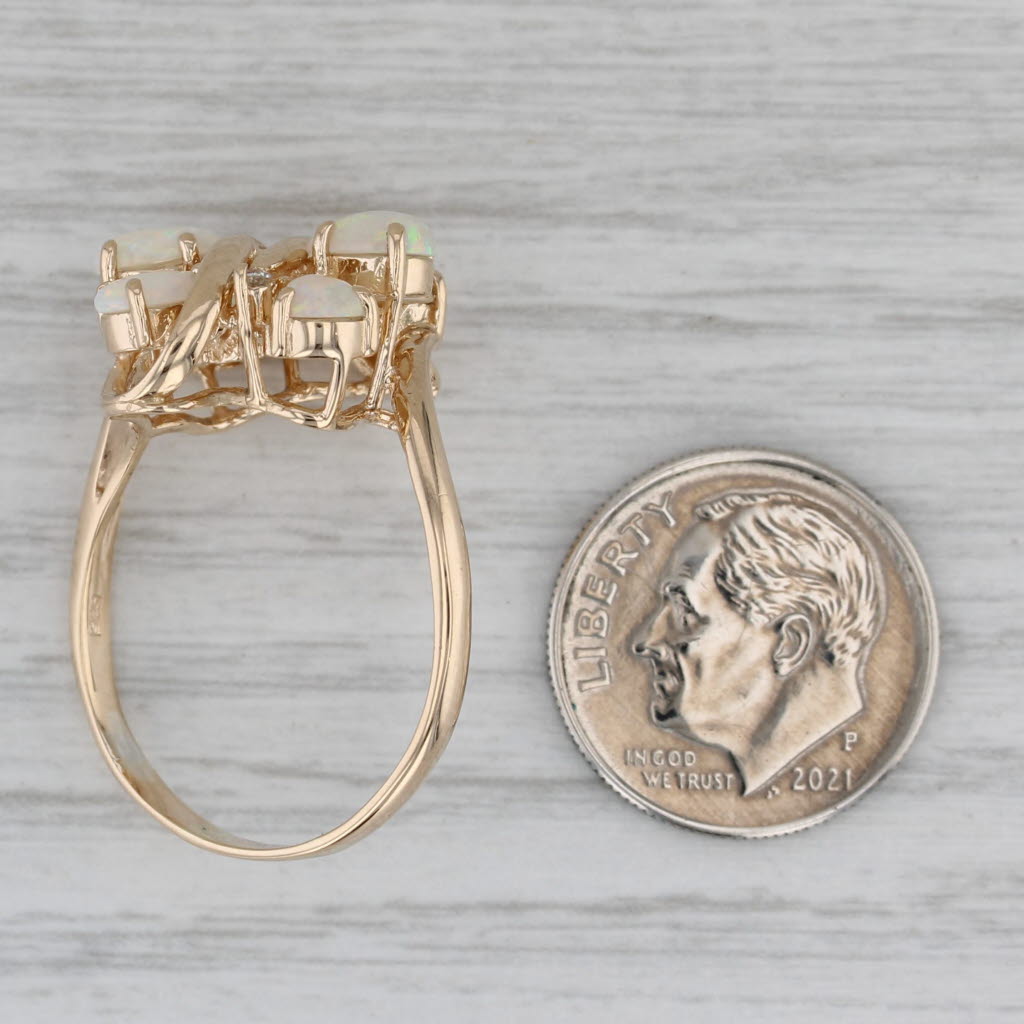 Opal Diamond Cluster Ring 14k Yellow Gold Size 10 Pear Cabochons