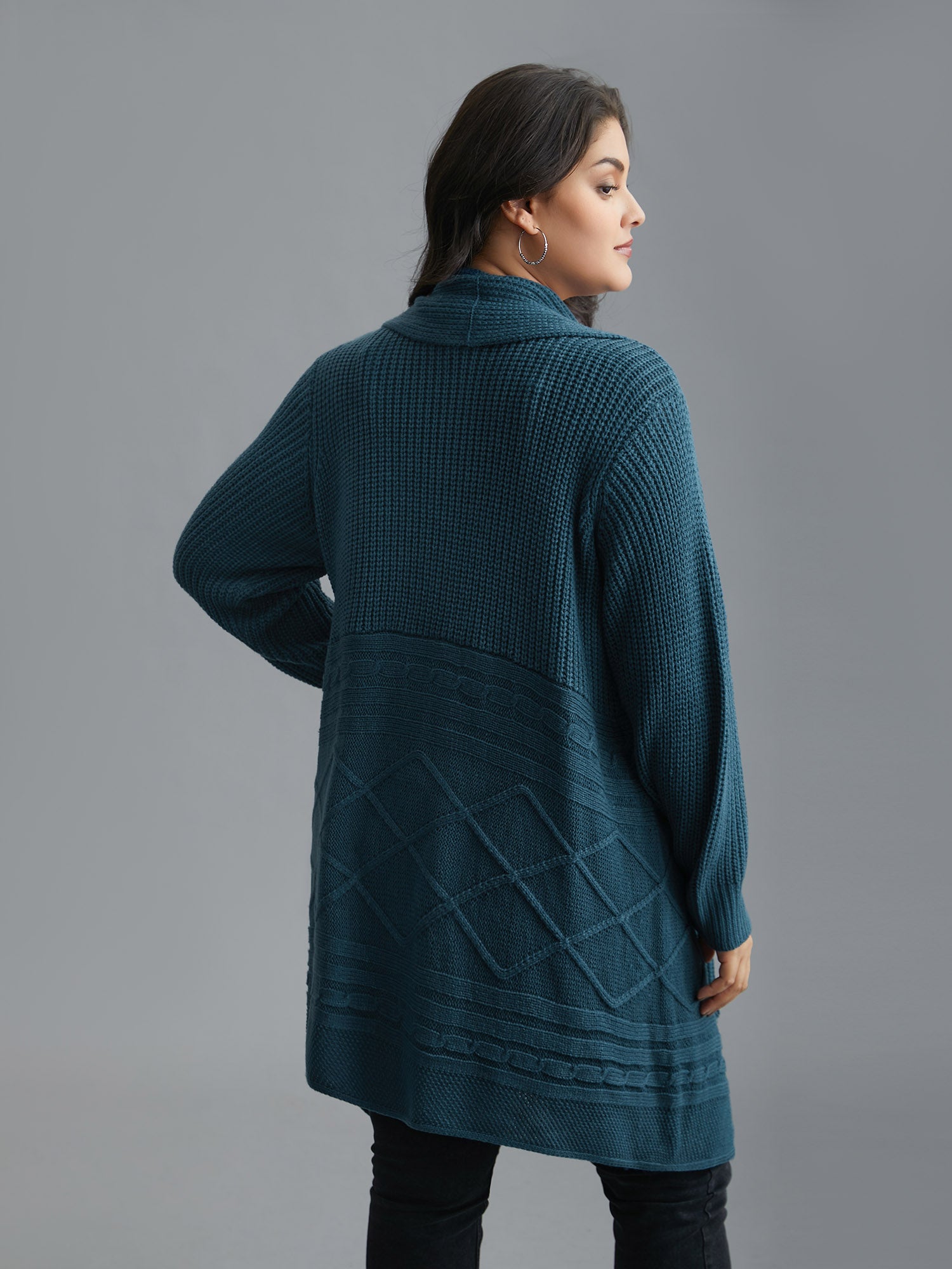 Cable Knit Asymmetrical Hem Open-Front Cardigan