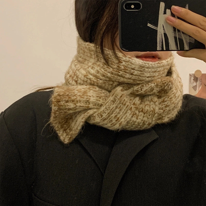 Wool Knitted Scarf Women's Winter Long  Thickened Warm Scarf New High-end Sense Student Couple