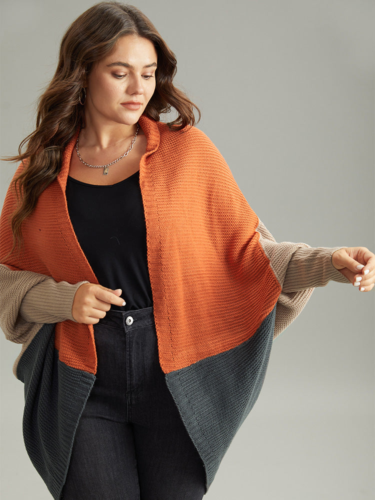 Colorblock Batwing Sleeve Patchwork Cardigan