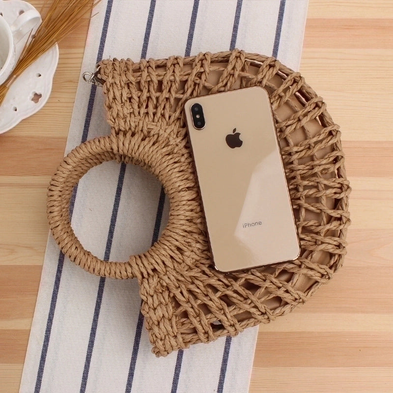 Women's Small Straw Solid Color Fashion Hollow Out Shell String Crossbody Bag