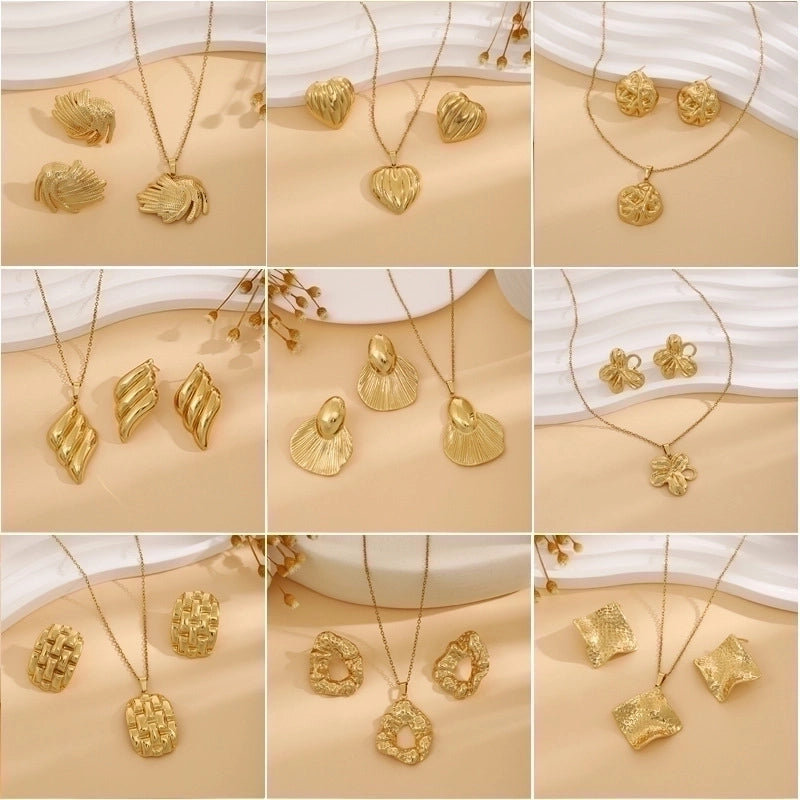 Elegant Retro Geometric Heart Shape Flower Stainless Steel Plating Jewelry Set