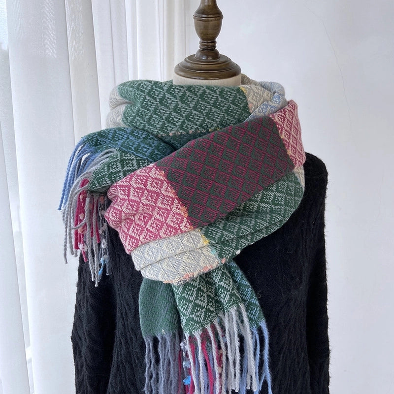 Women's Minimalist Color Block Imitation Cashmere Tassel Scarf