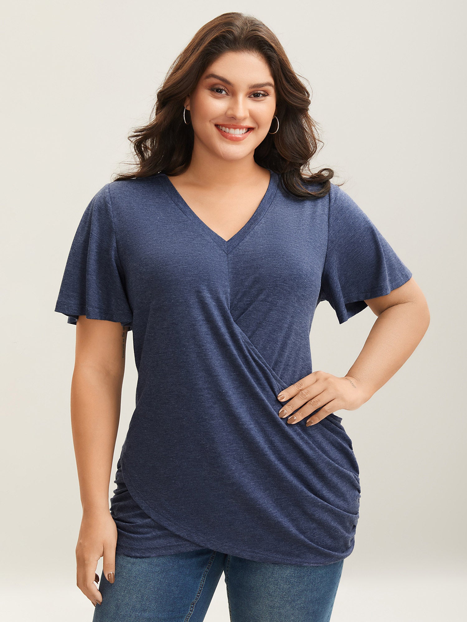 Wrap Fitted Plain Knit Top