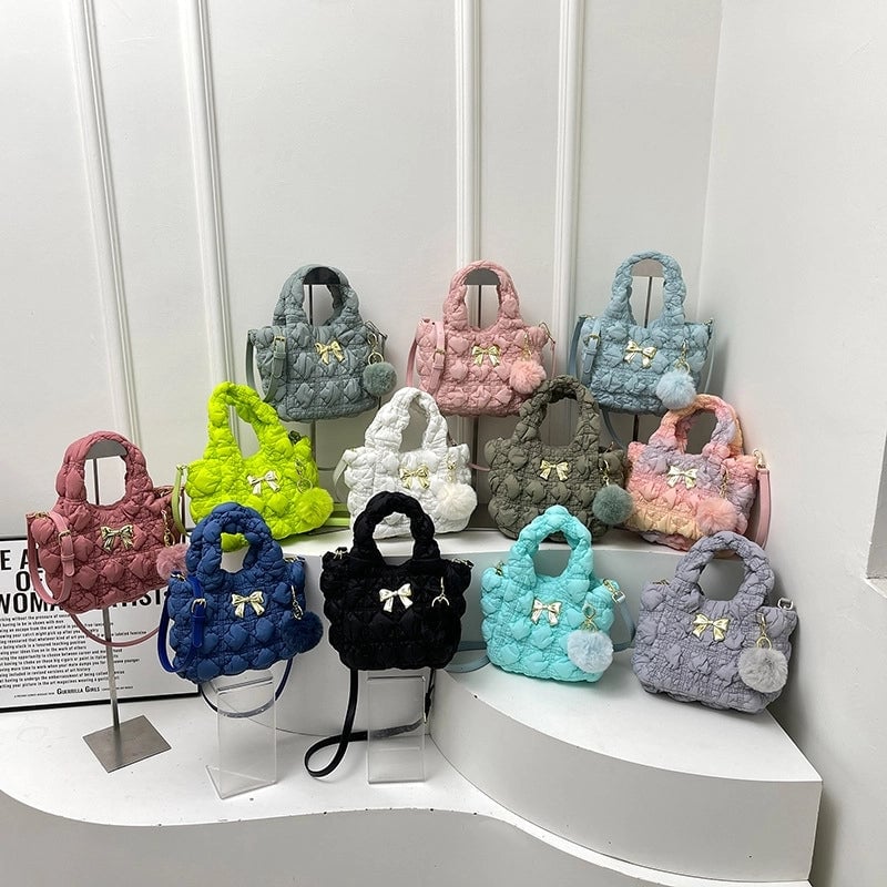Women's Small Nylon Solid Color Bow Knot Streetwear Square Magnetic Buckle Shoulder Bag Handbag