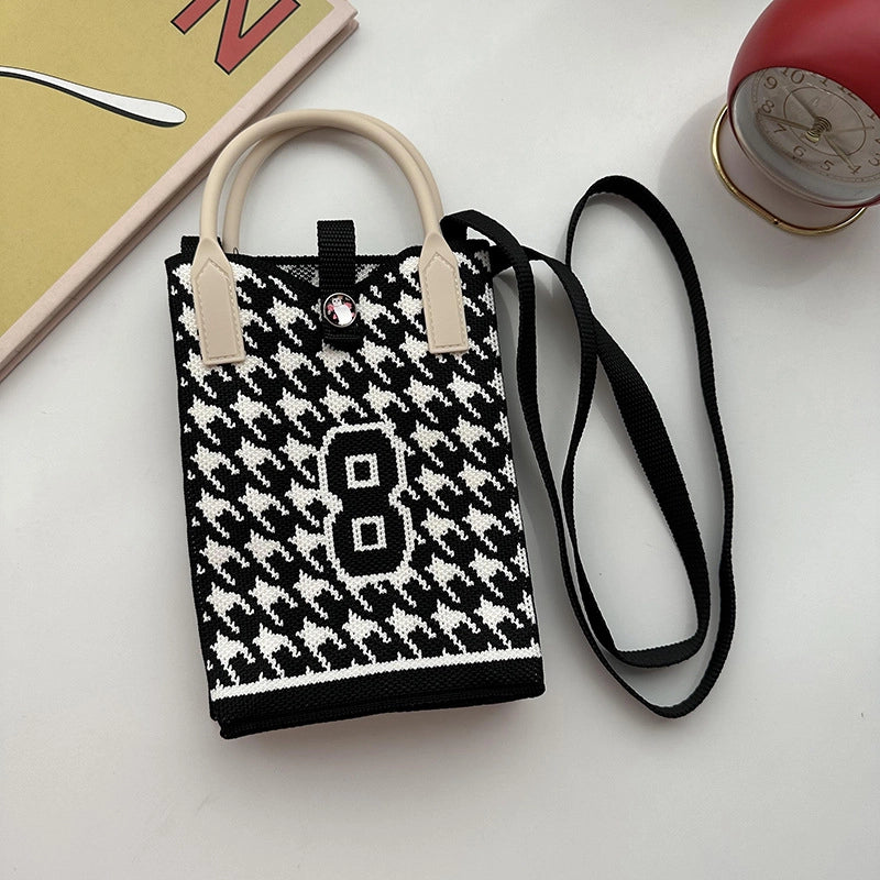 Unisex Small Knit Stripe Heart Shape Basic Vintage Style Weave Square Lock Clasp Phone Wallets