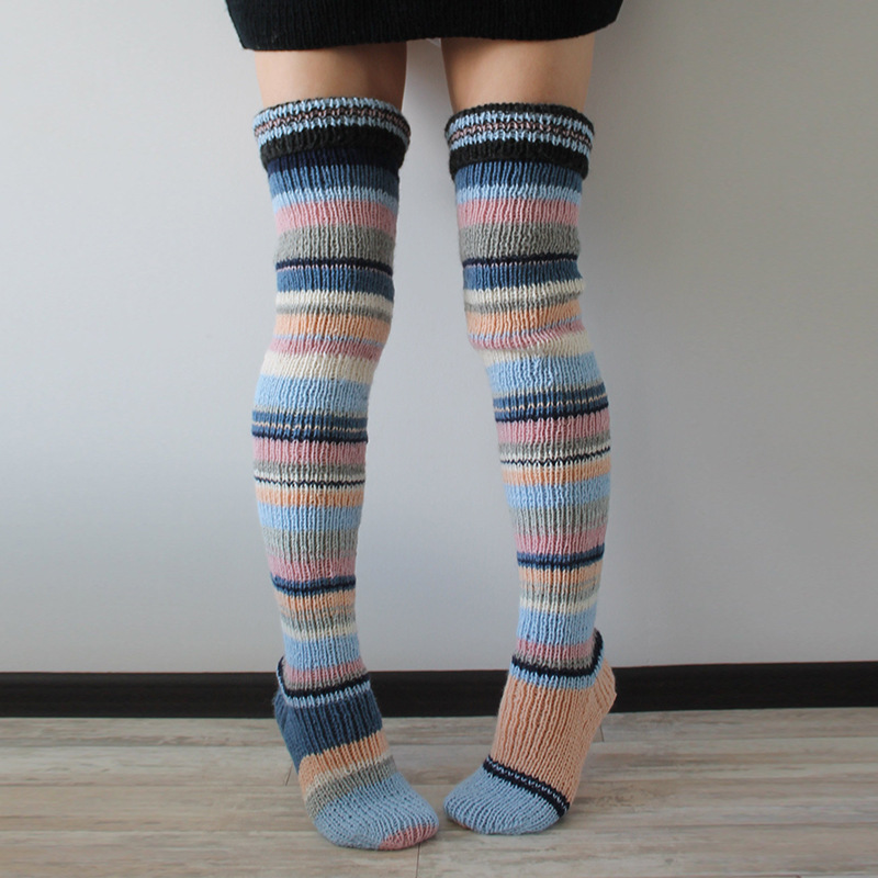 Striped Over The Knee Knitted Pile Socks