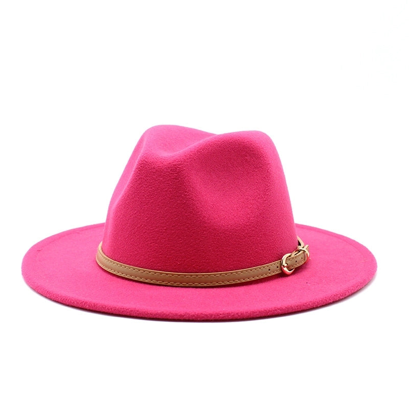 Unisex Basic Solid Color Big Eaves Flat Eaves Fedora Hat