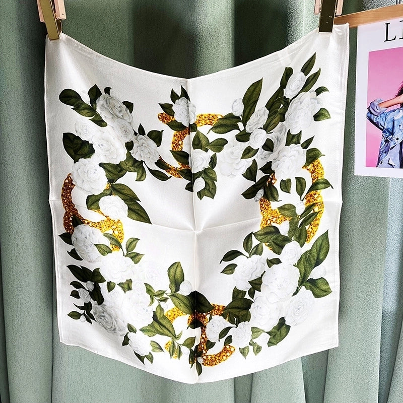 Women's Elegant Color Block Silk Printing Silk Scarf
