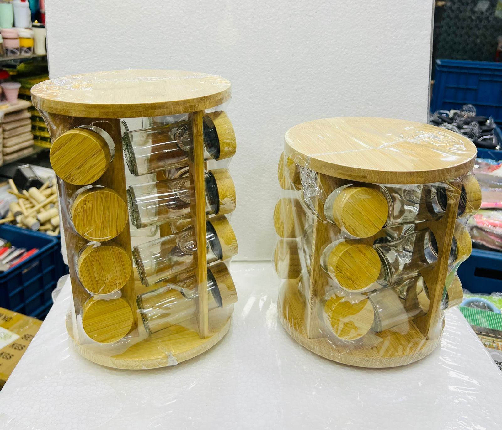 16 Pcs Rotating Wooden Spice Jar Set