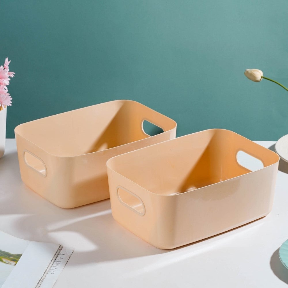 Multipurpose Storage Basket Beige Set Of 2 11 Inch