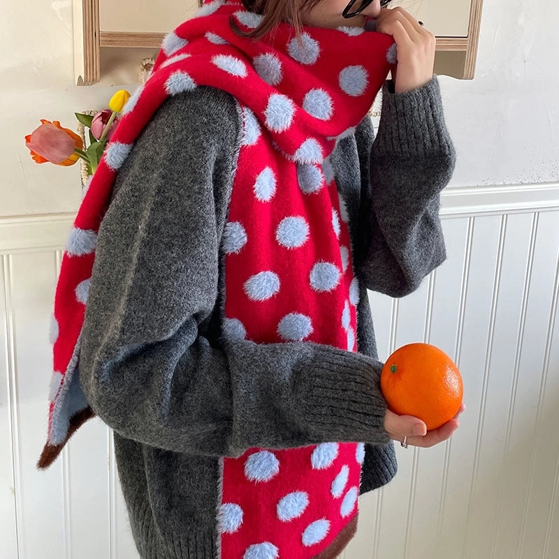 Women's Cute Sweet Round Dots Color Block Imitation Mink Bejirog Knitted Scarf