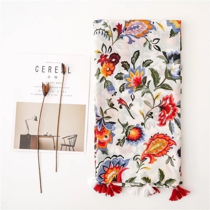 Color Flower Print National Wind Cotton Scarf Scarves Nhgd157609