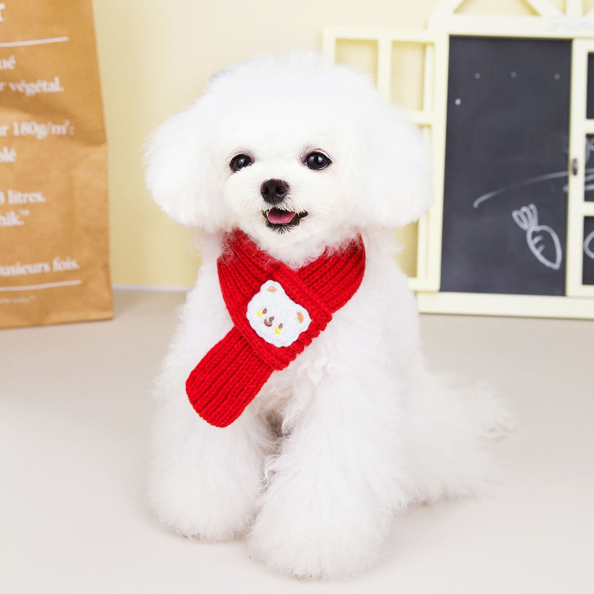 Cute Bear Decor Knitted Dog Cat Scarf