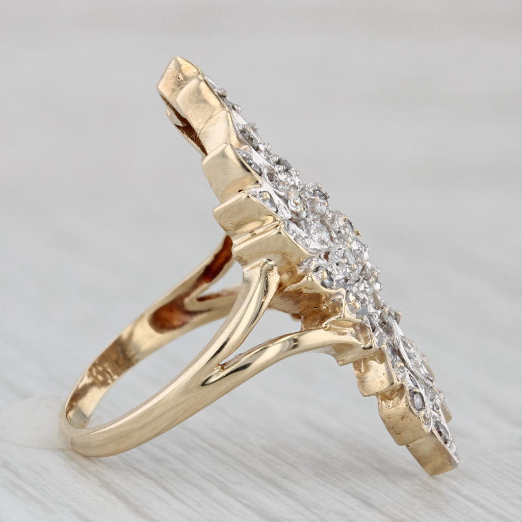 Floral Diamond Cluster Cocktail Ring 10k White Yellow Gold Size 6.75
