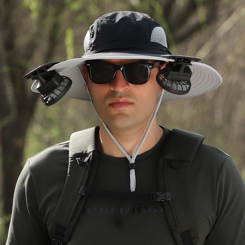 Wide Brim Solar Fan Outdoor Fishing Hat-Solar & USB Charging