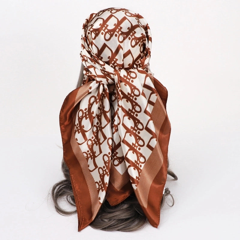 Women's Vacation Plaid Satin Printing Silk Scarf