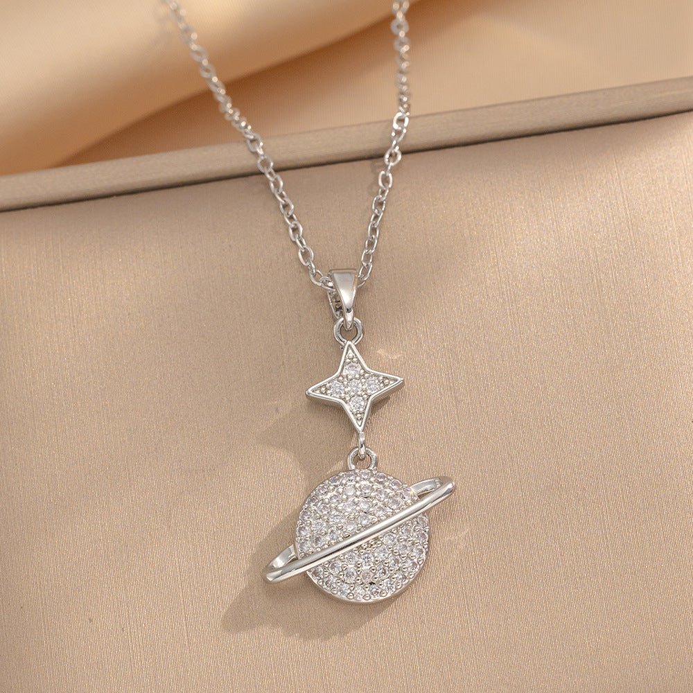 Full Diamond Happy Planet Real Gold Necklace Female Lucky Ins Clavicle Chain