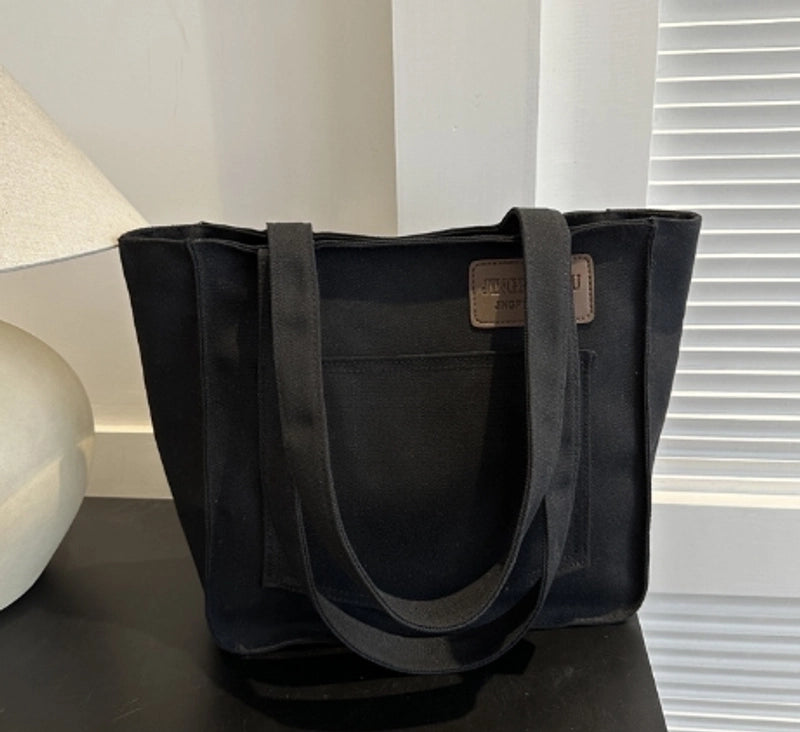 Women's Canvas Solid Color Basic Square Zipper Shoulder Bag