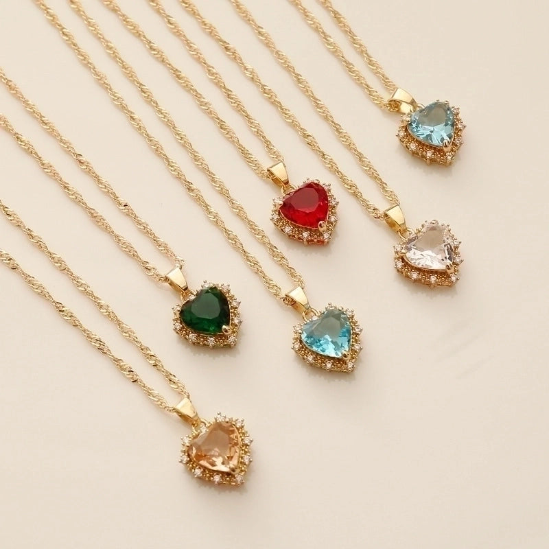 1 Piece Fashion Heart Shape Copper Inlay Zircon Pendant Necklace