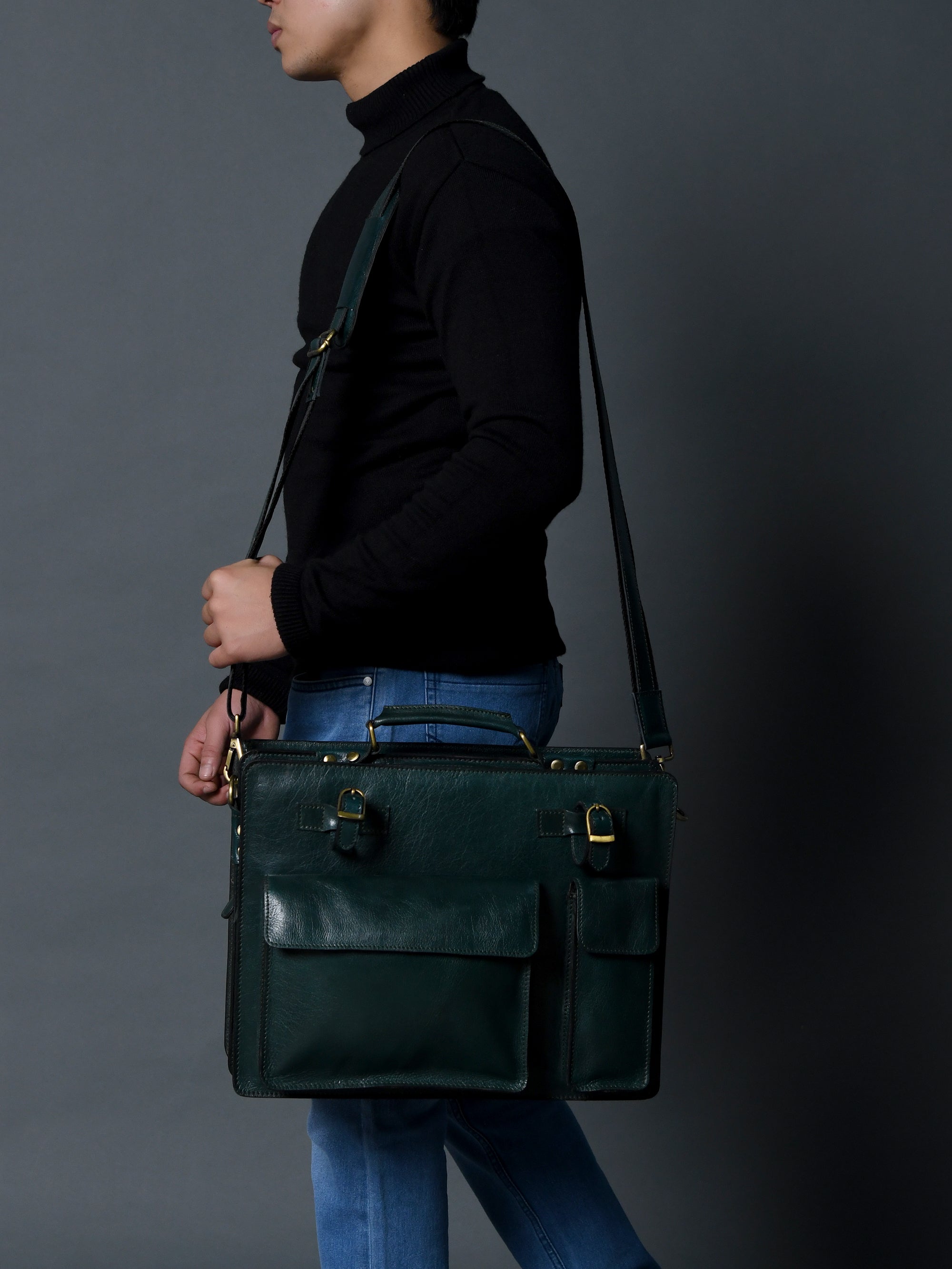Tuscany Italian Leather Briefcase. Green