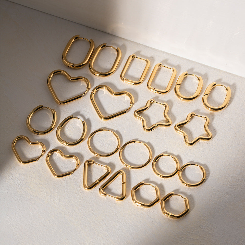 Heart Asymmetrical Geometric Stainless Steel 18K Gold Plated Earrings