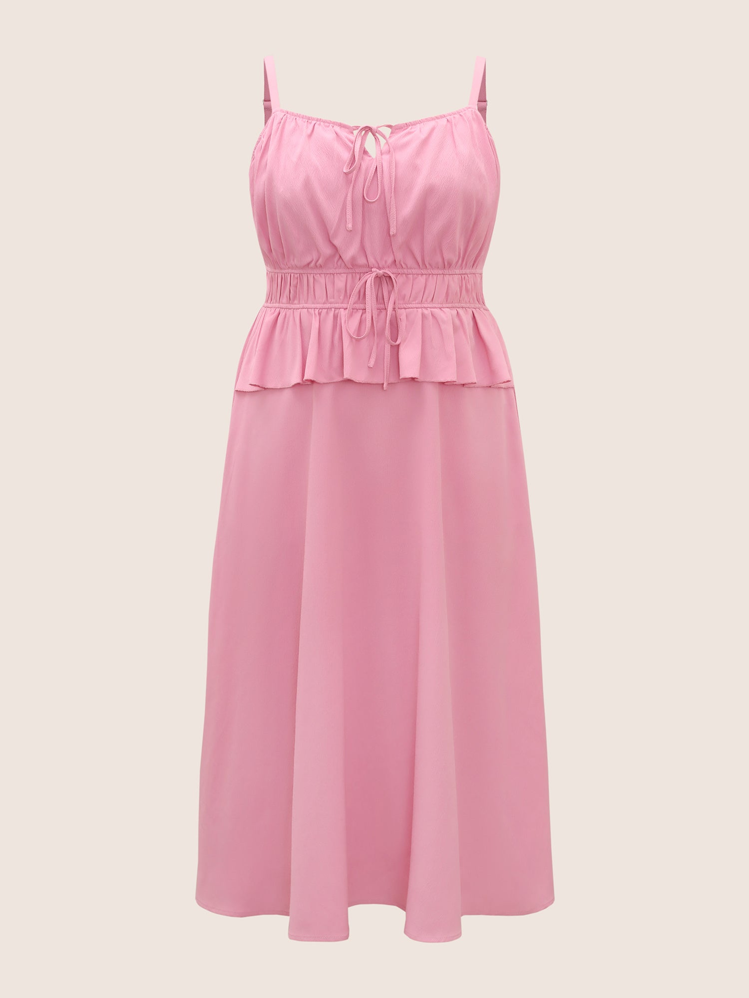 Plain Textured Tie Knot Ruffles Cami Dress