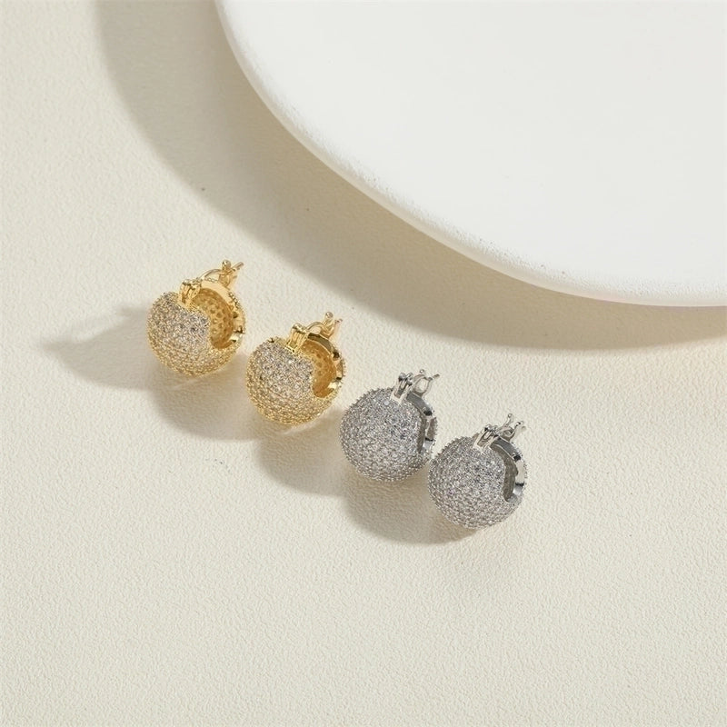 1 Pair Vintage Style Minimalist Commute Round Water Droplets Inlay Copper Zircon 14K Gold Plated Earrings Ear Studs