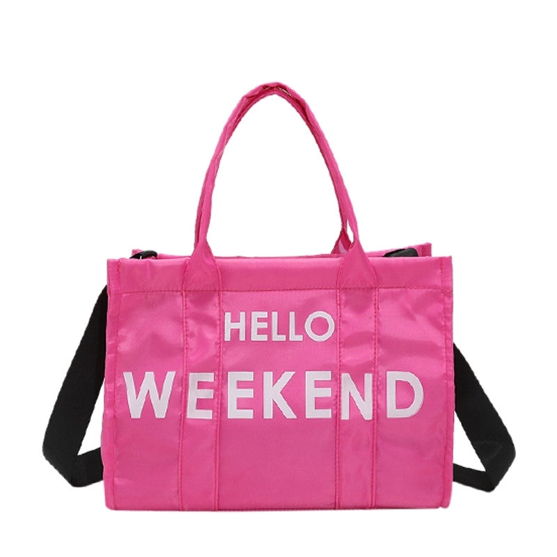 Women's Large All Seasons Nylon Letter Streetwear Square Zipper Tote Bag