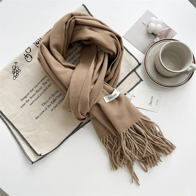Women's Elegant Minimalist Solid Color Imitation Cashmere Tassel Scarf