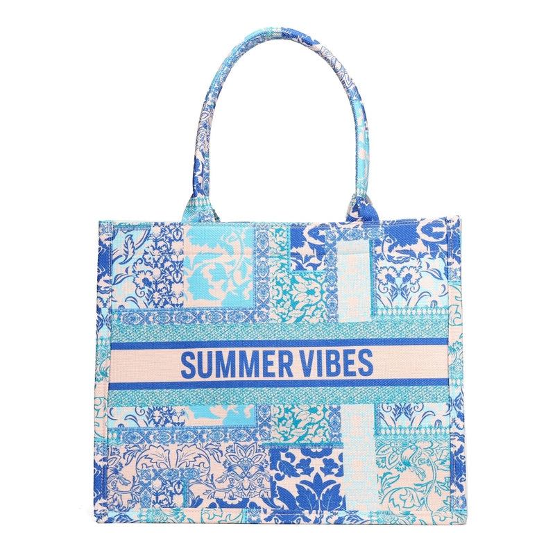 Women's Canvas Animal Letter Flower Elegant Embroidery Square Zipper Tote Bag