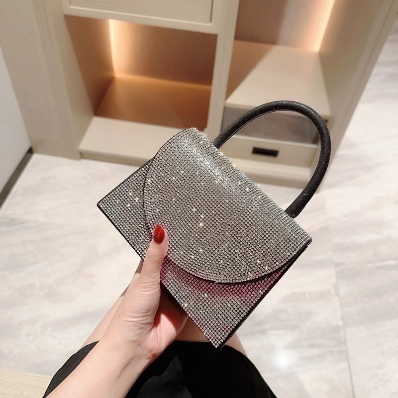 Gold Silver Black Polyester Solid Color Rhinestone Square Evening Bags