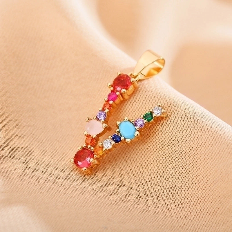 Copper Gold Plated Modern Style Shiny Inlay Letter Glass Stone Zircon Pendant Necklace
