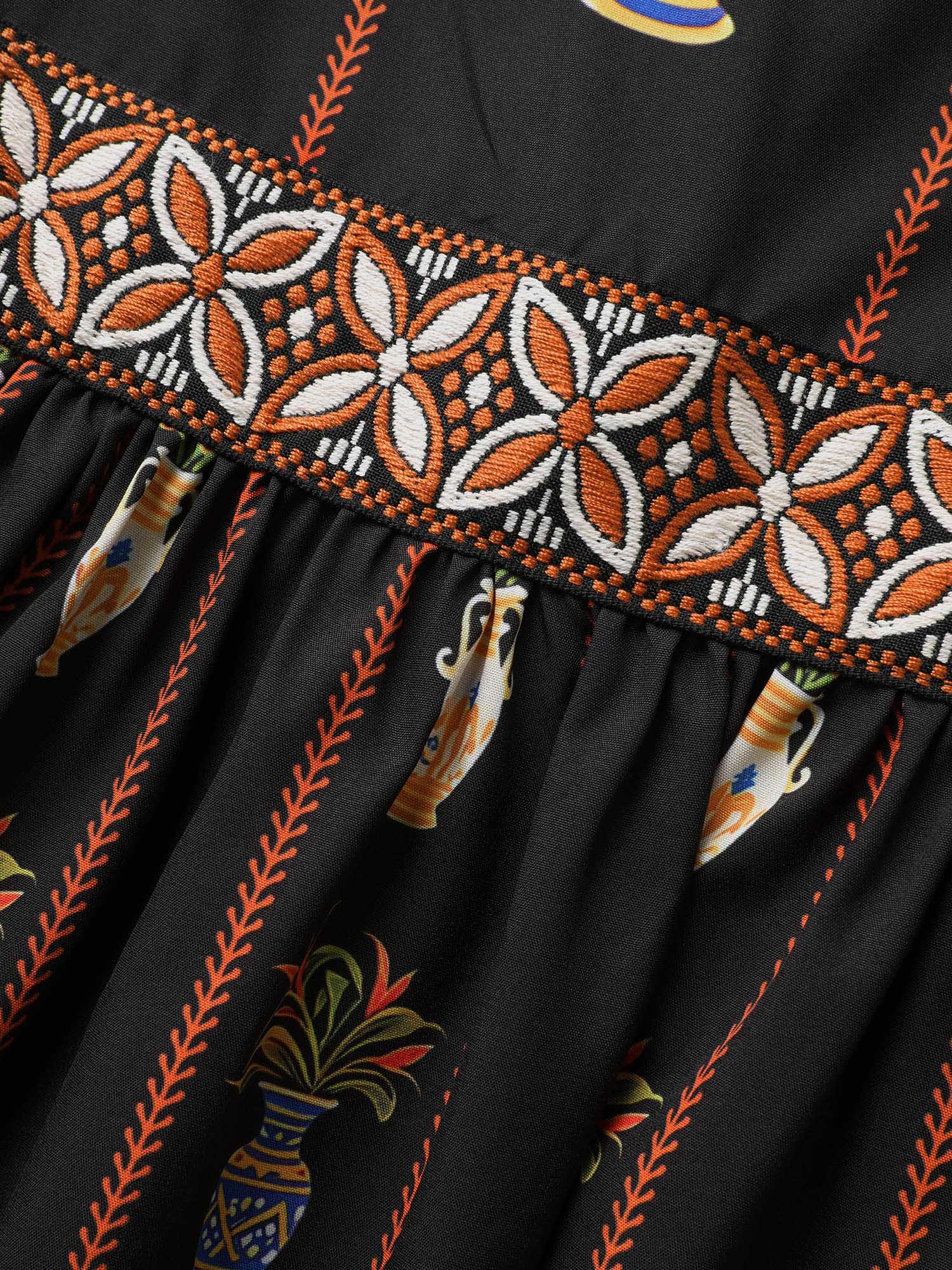 Boho Print Off Shoulder Woven Ribbon Dress