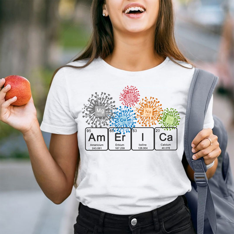 America Spelled With The Periodic Table of the Elements Teacher T-Shirt