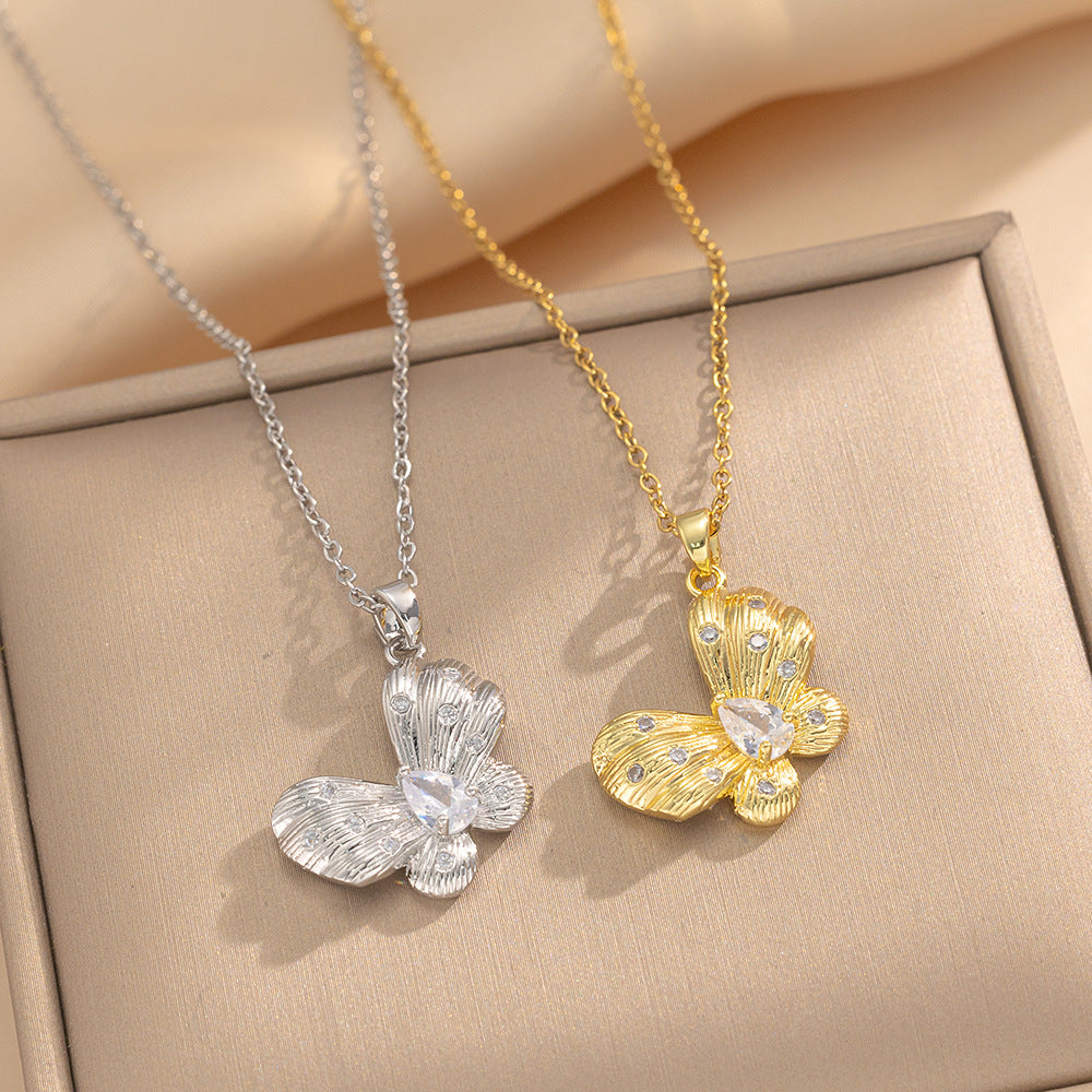 Brushed Fantasy Butterfly Pendant Necklace For Women With Diamond And White Zircon Design Dazzling Galaxy Blessing Butterfly Necklace