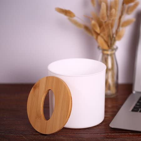 Wooden Cover Plastic Tissue Holder. Anti-Slid Base Wide Opening Tissue Organizer Box (White Color)