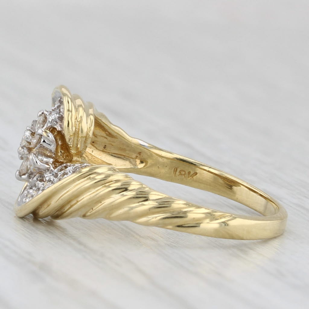 0.30ctw Diamond Flower Cluster Bypass Ring 18k Yellow Gold Size 5.75