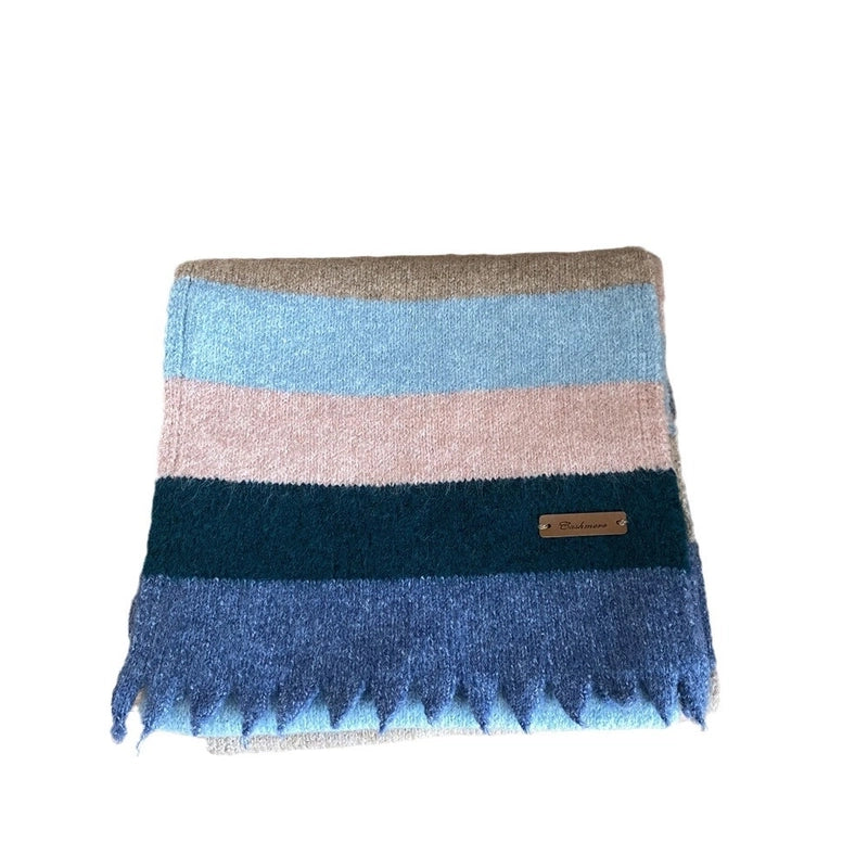 Women's Casual Minimalist Stripe Polyester Sheep Wool Scarf