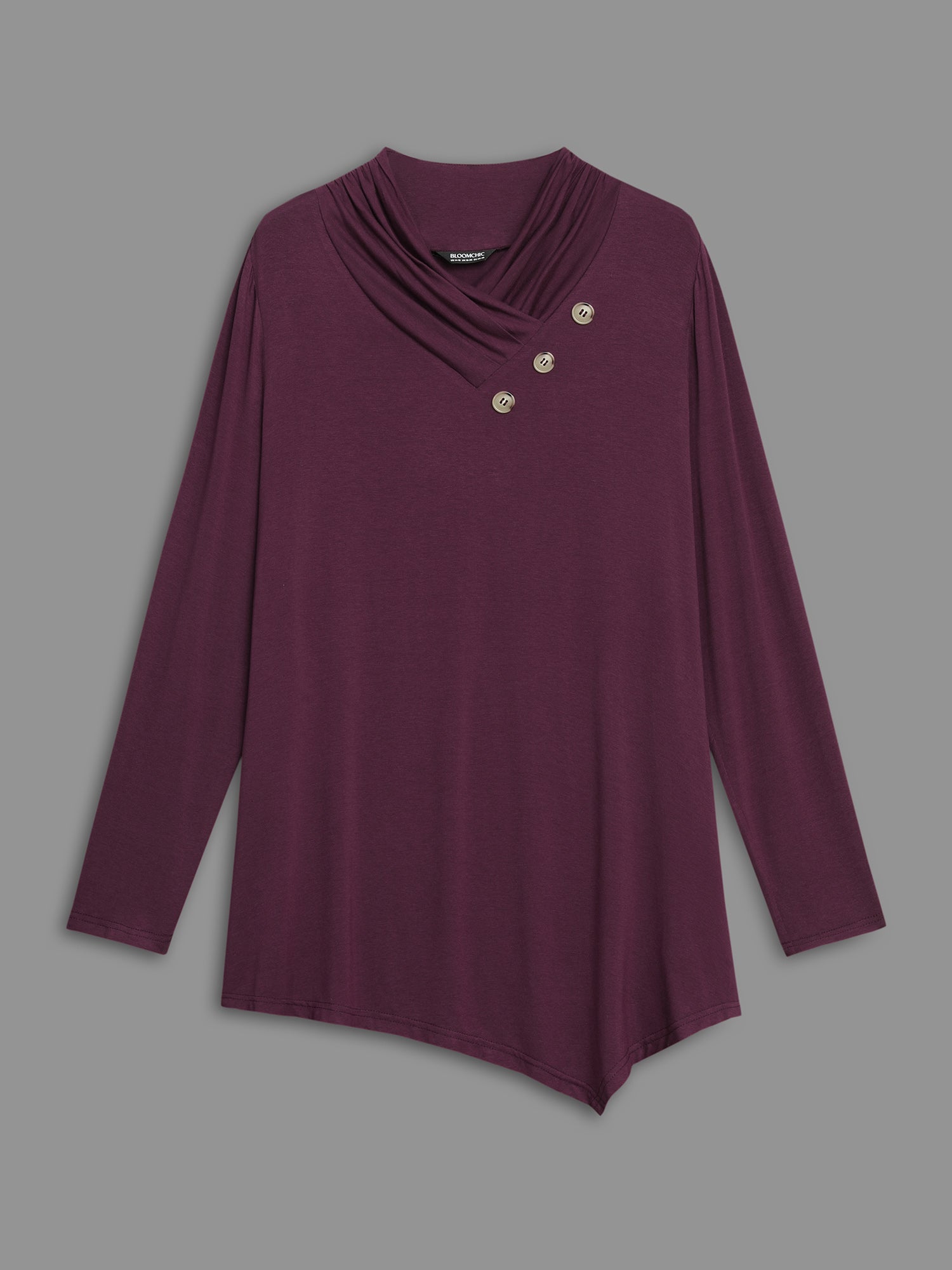 Solid Button Detail Asymmetrical Hem Jersey Top