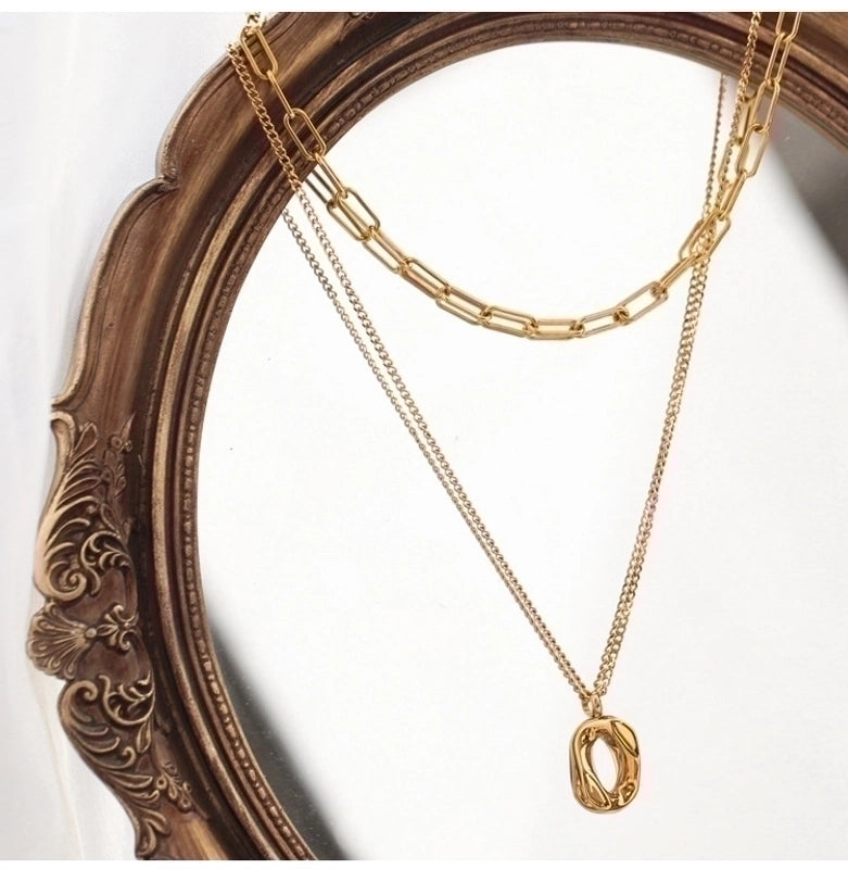 Minimalist Oval Solid Color Titanium Steel Plating Double Layer Necklaces 1 Piece