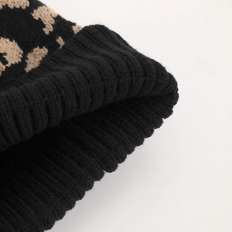 Unisex Casual Preppy Style Streetwear Leopard Eaveless Wool Cap