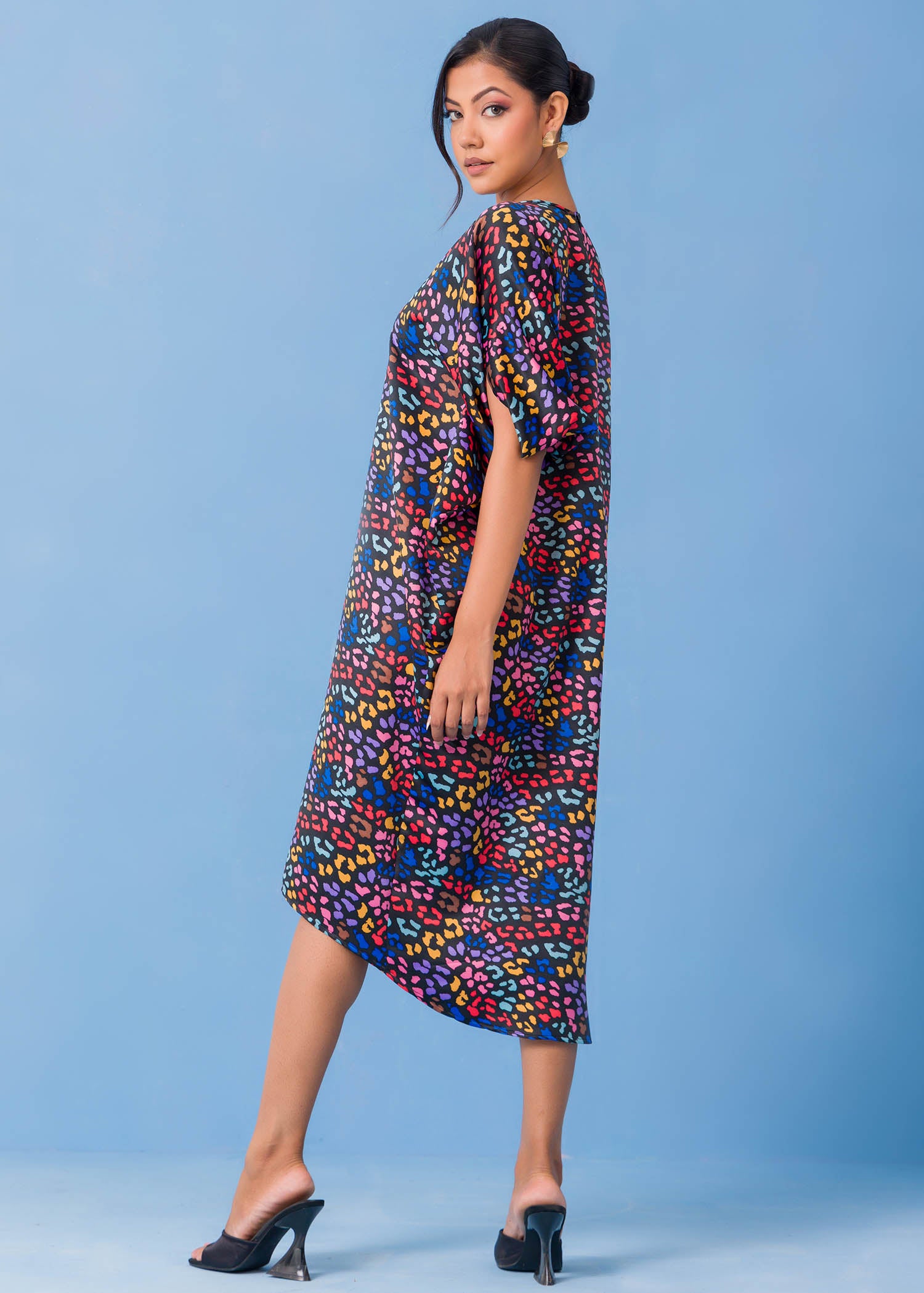 V Printed Neck Kaftan Dress