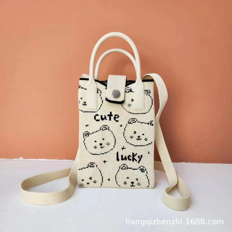 Women's Polyester Cartoon Cute Square Hidden Buckle Shoulder Bag Handbag Crossbody Bag