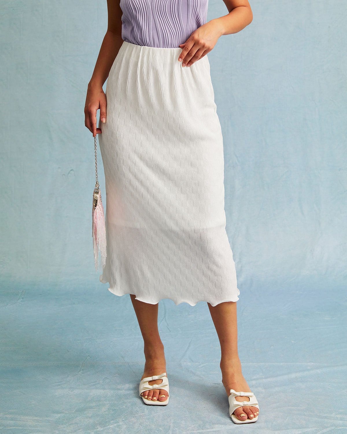 The White Water Ripple Textured Hem Midi Skirt