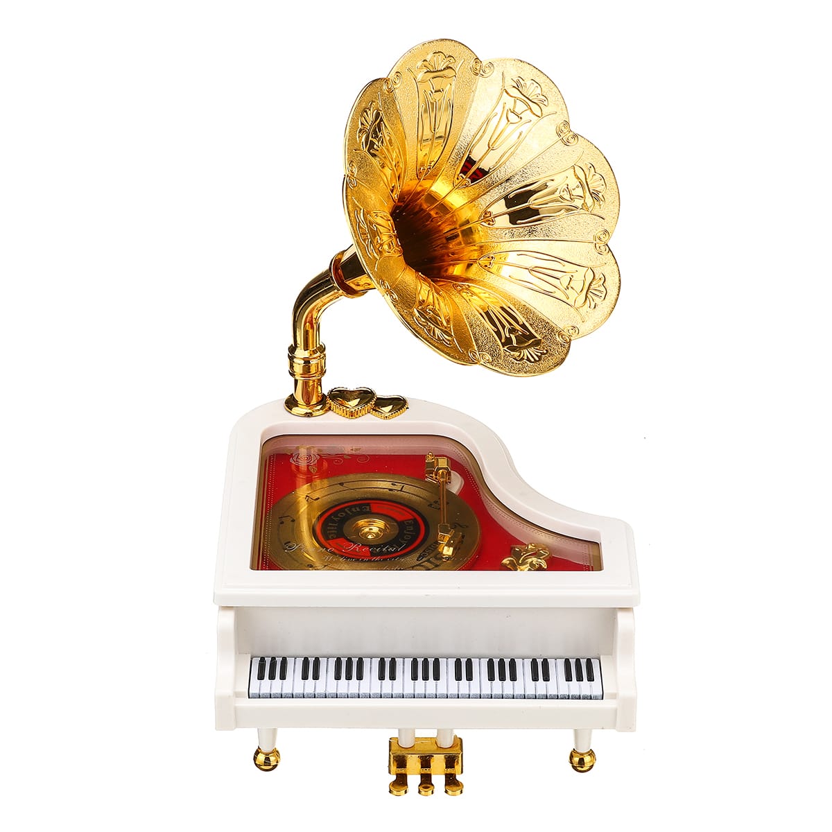 Loud Vintage Retro Music Box Piano Phonograph Gold Trumpet Horn Home Decoration