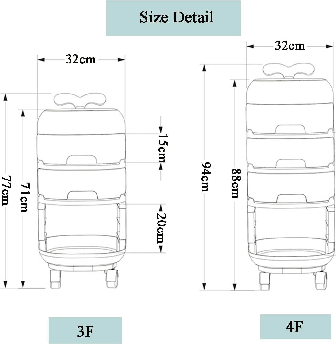 3-4 Layer Whale Cart Multi-Layer Bedside Mobile Snack Storage Rack. Waterproof Freestanding Storage Cabinet