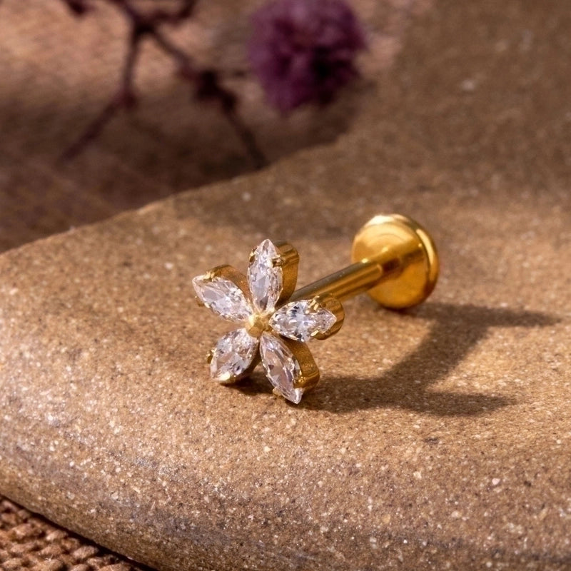 1 Piece Ear Cartilage Rings & Studs IG Style Vintage Style Geometric Flower Bow Knot Pure Titanium Plating Inlay Zircon