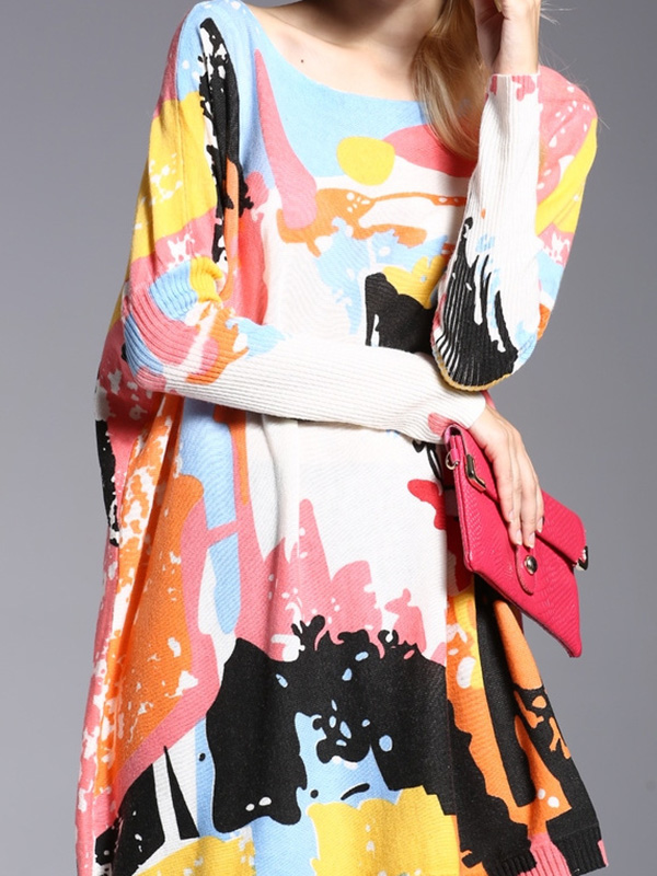 Vintage Wool Blend Contrast Color Printed Sweater