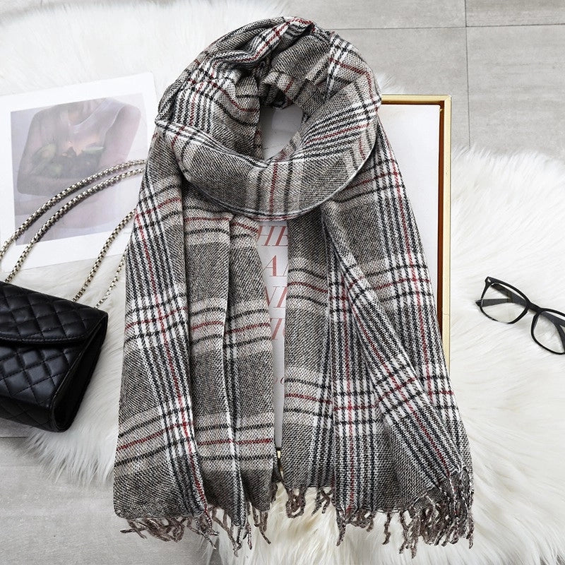 Women's Casual Minimalist Lattice Imitation Cashmere Tassel Scarf
